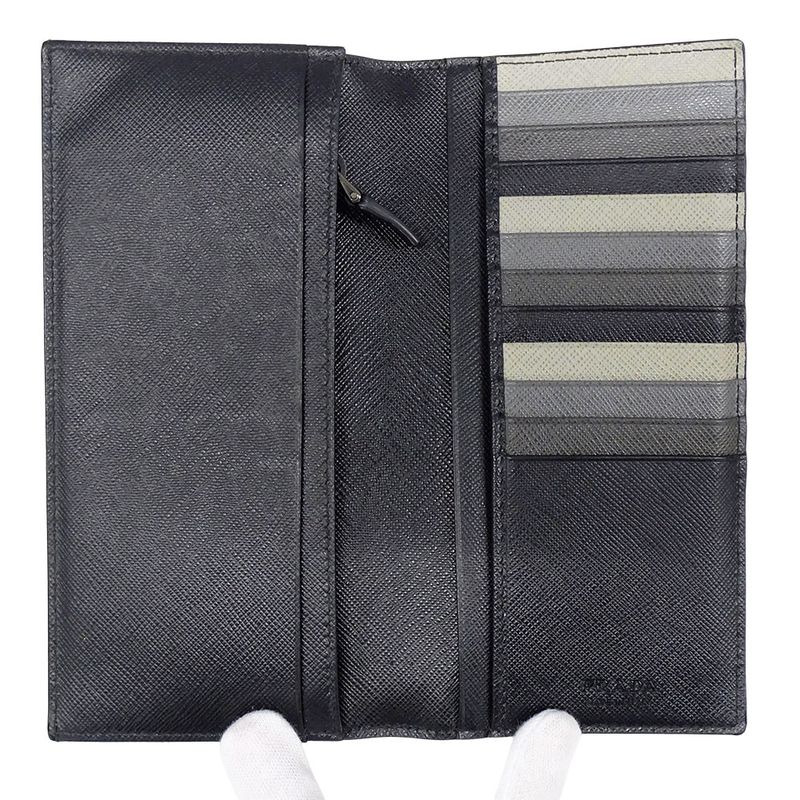 Prada Wallet Saffiano Black Foldable Fashionable Smart