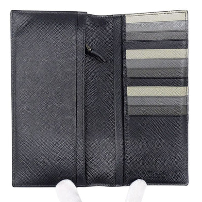 Prada Wallet Saffiano Black Foldable Fashionable Smart