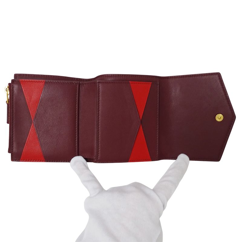 Bottega Veneta Wallet Bifold Leather Gold Red Wine Mini