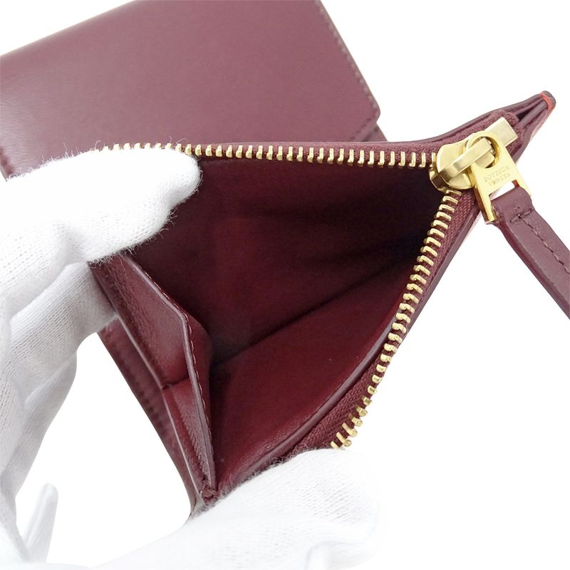 Bottega Veneta Wallet Bifold Leather Gold Red Wine Mini