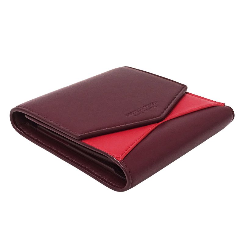 Bottega Veneta Wallet Bifold Leather Gold Red Wine Mini