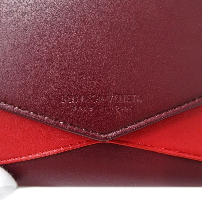 Bottega Veneta Wallet Bifold Leather Gold Red Wine Mini