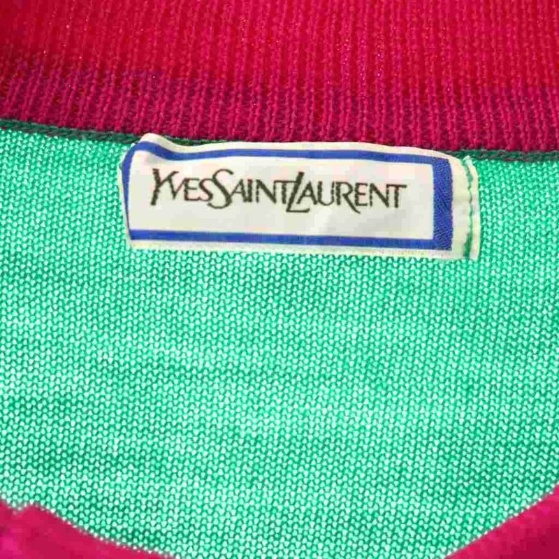 Saint Laurent Yves Vintage Knit Cardigan Long Sleeve Crew Neck Wool Golden