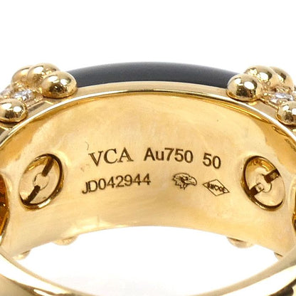 Van Cleef & Arpels 18k Yellow Gold Perlee Coule Ring Diamond Onyx