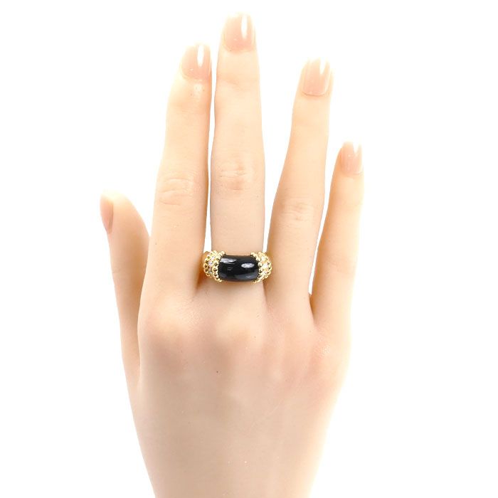 Van Cleef & Arpels 18k Yellow Gold Perlee Coule Ring Diamond Onyx