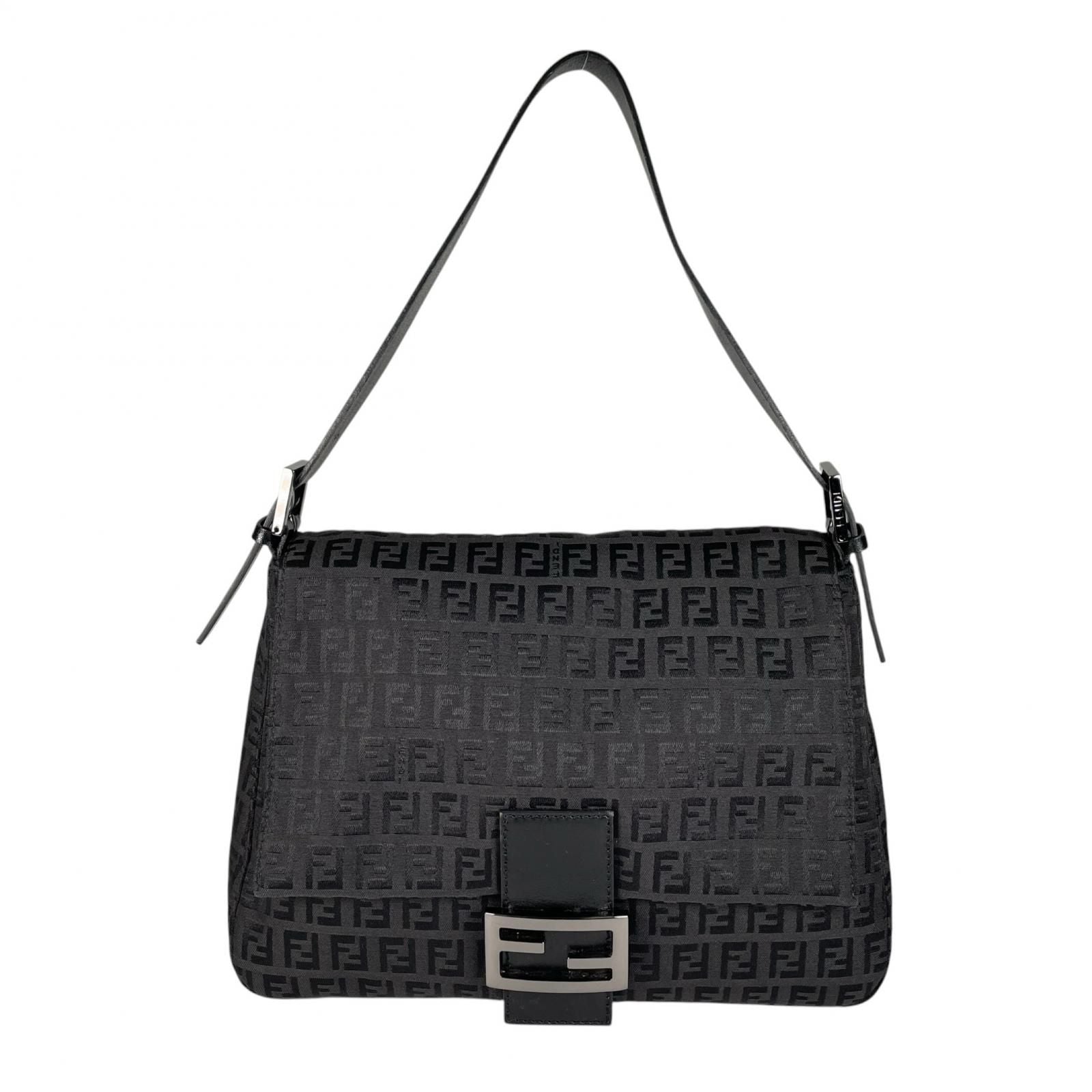 Fendi Zucchino Mamma Baguette Shoulder Bag Canvas Black