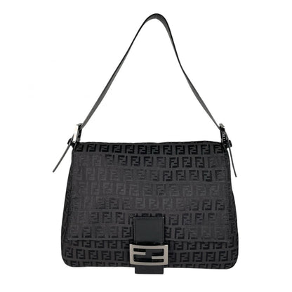 Fendi Zucchino Mamma Baguette Shoulder Bag Canvas Black