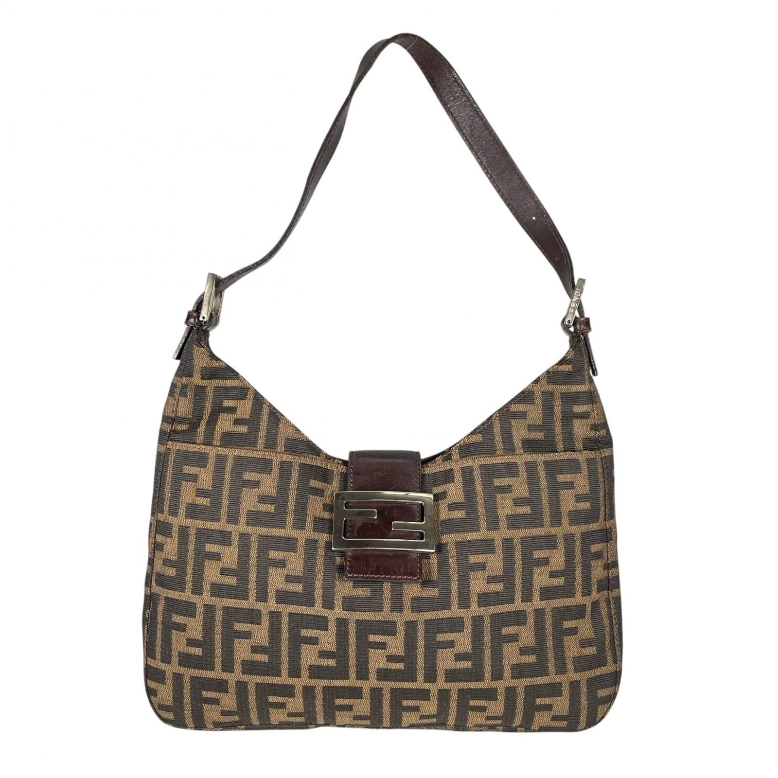 Fendi Zucca Hobo Shoulder Bag Canvas Brown