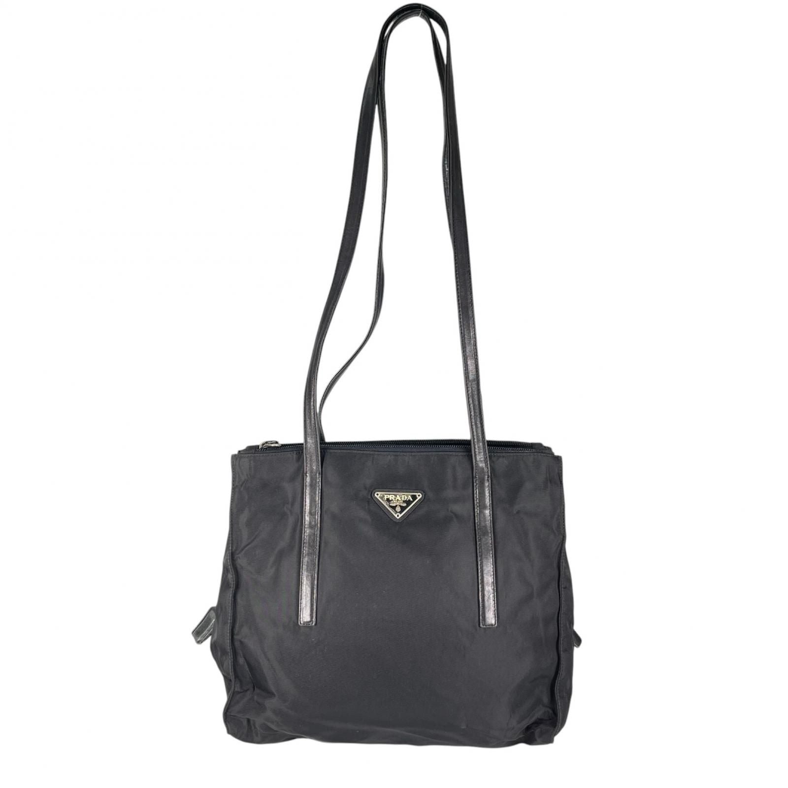 Prada Triangle Logo Tote Bag Nylon Black
