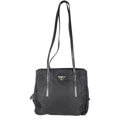 Prada Triangle Logo Tote Bag Nylon Black