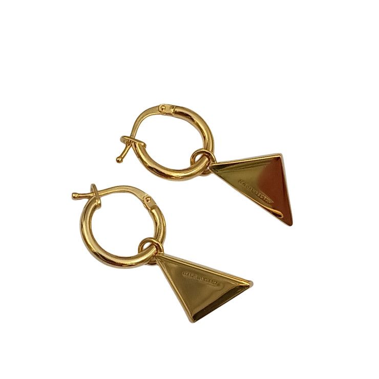 Prada Earrings Triangle Logo Gold Black Metal