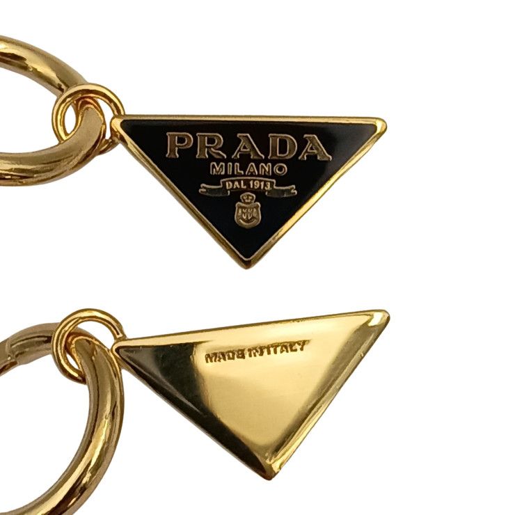 Prada Earrings Triangle Logo Gold Black Metal
