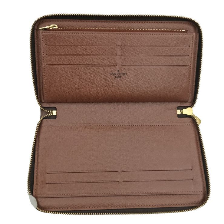 Louis Vuitton Wallet Zippy Organizer Brown Monogram Zip Around Travel Case Gold