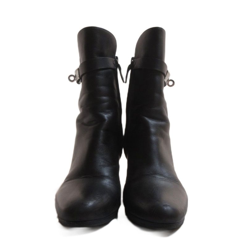 Hermes Joueuse Leather Short Boots Kelly Side Zip 35 Black