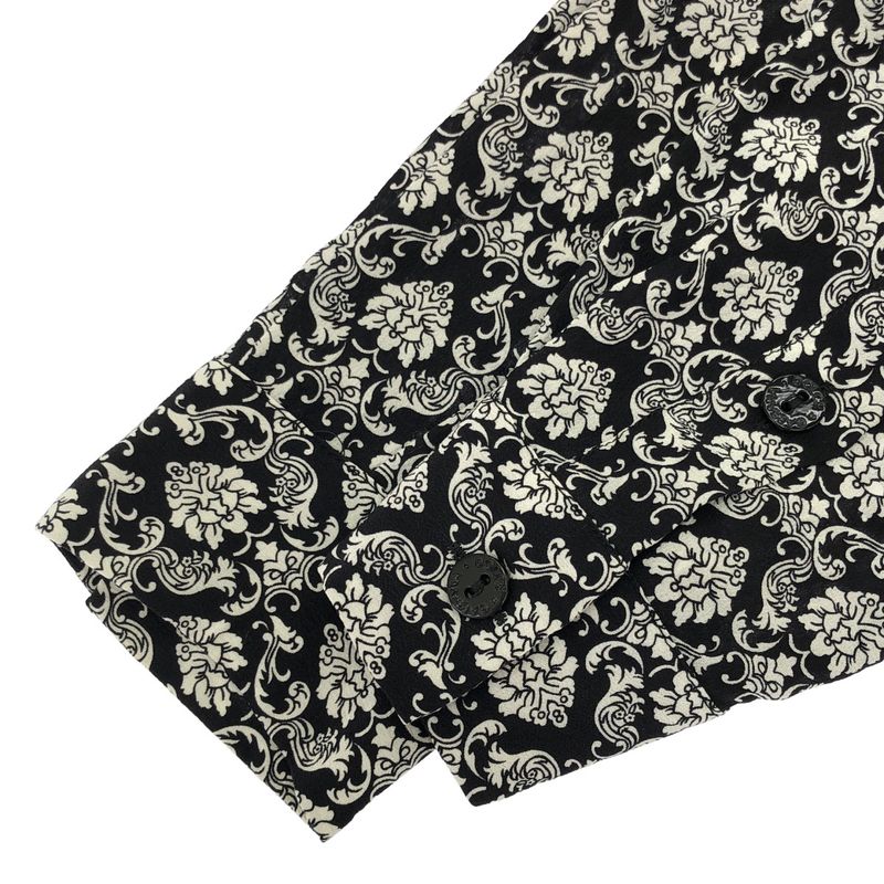 Dolce & Gabbana Damask Print Bowtie Silk Blouse FH Black White 38