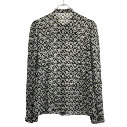 Dolce & Gabbana Damask Print Bowtie Silk Blouse FH Black White 38