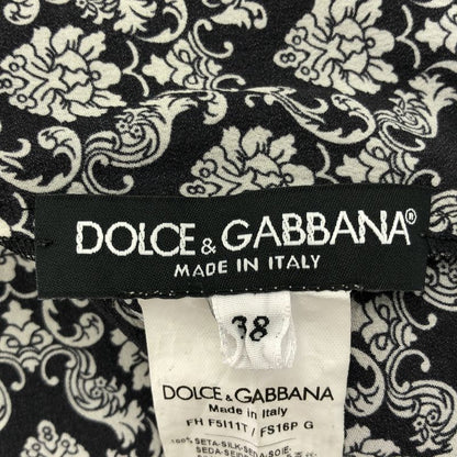 Dolce & Gabbana Damask Print Bowtie Silk Blouse FH Black White 38
