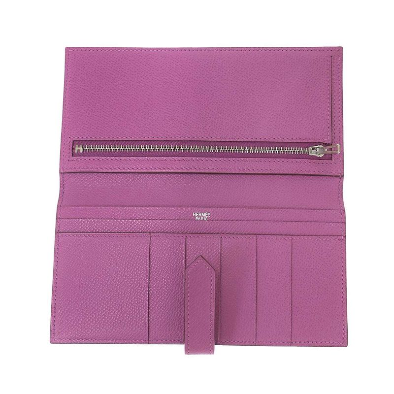 Hermes Bearn Soufflet Souffle Long Leather Wallet Pink