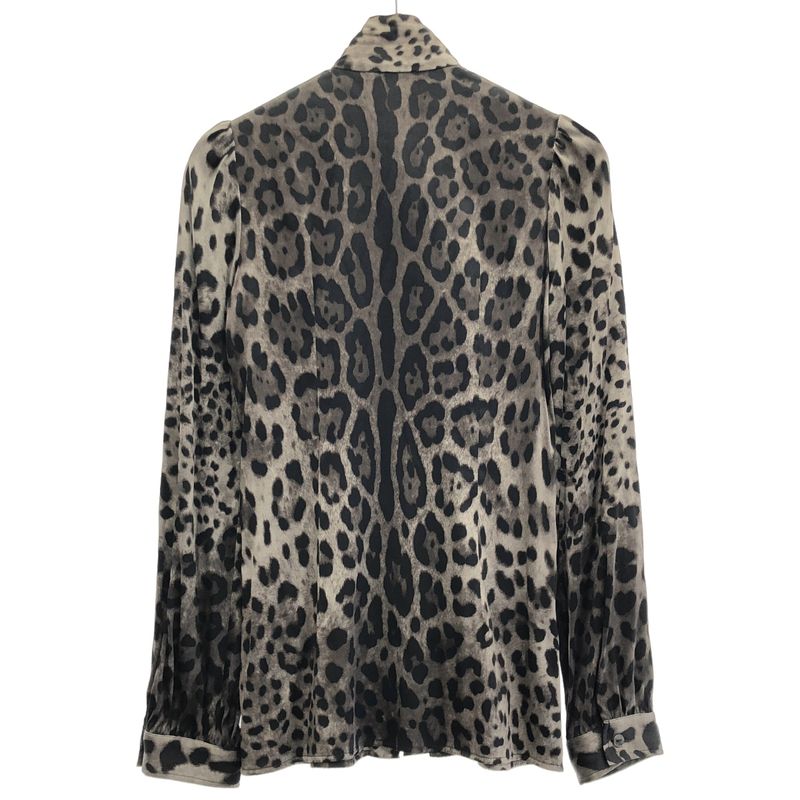 Dolce & Gabbana Leopard Bowtie Silk Blouse Fsaag Gray 36