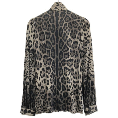 Dolce & Gabbana Leopard Bowtie Silk Blouse Fsaag Gray 36