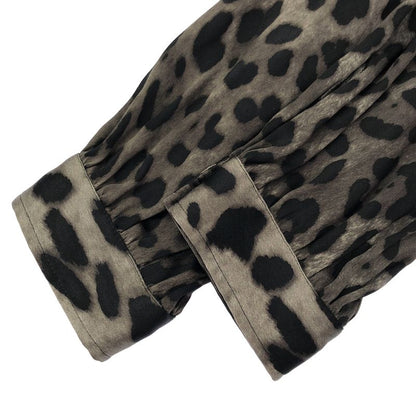 Dolce & Gabbana Leopard Bowtie Silk Blouse Fsaag Gray 36
