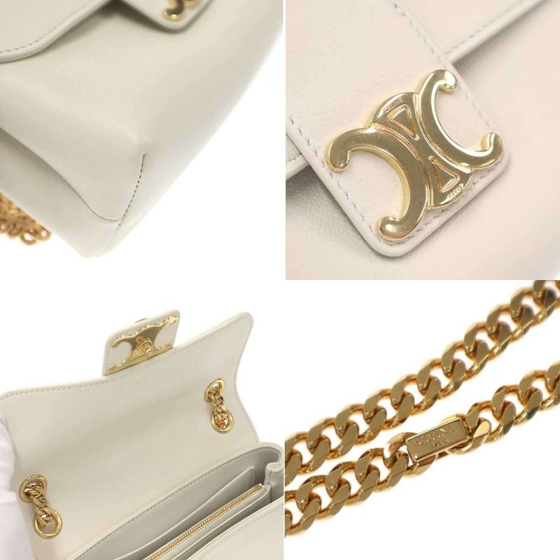 Celine Victoire Triomphe Shoulder Bag Soft Sapul Cafskin White