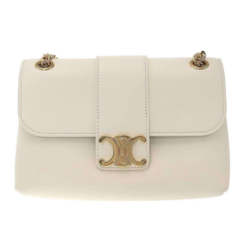 Celine Victoire Triomphe Shoulder Bag Soft Sapul Cafskin White