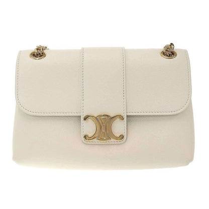 Celine Victoire Triomphe Shoulder Bag Soft Sapul Cafskin White