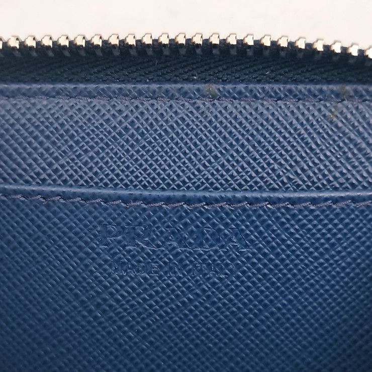 Prada Coin Case Triangle Logo 2 mm 003 Blue Black White Saffiano Baiade Zip