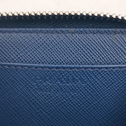 Prada Coin Case Triangle Logo 2 mm 003 Blue Black White Saffiano Baiade Zip