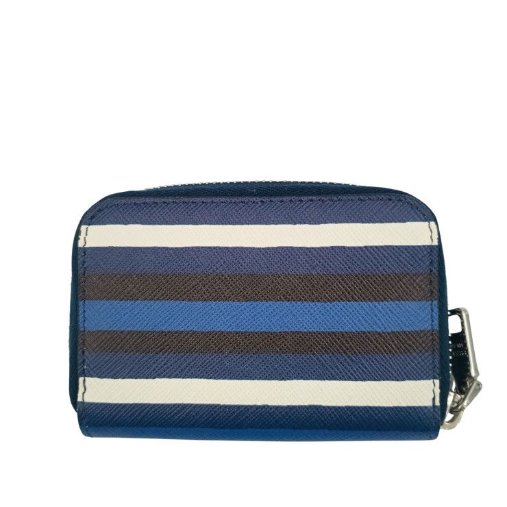 Prada Coin Case Triangle Logo 2 mm 003 Blue Black White Saffiano Baiade Zip