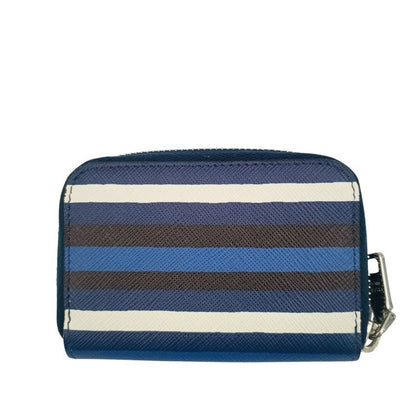 Prada Coin Case Triangle Logo 2 mm 003 Blue Black White Saffiano Baiade Zip