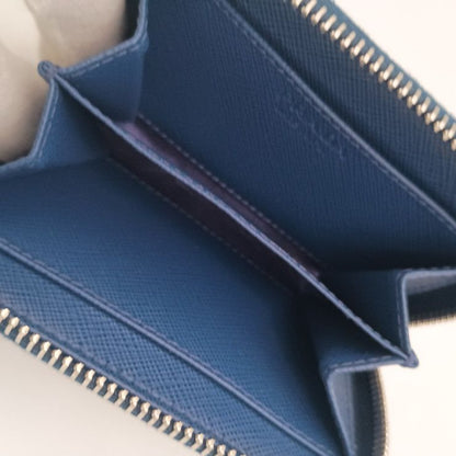 Prada Coin Case Triangle Logo 2 mm 003 Blue Black White Saffiano Baiade Zip