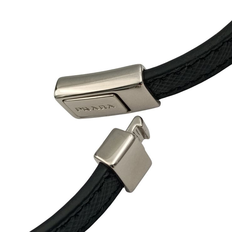 Prada Bracelet Saffiano Nero Leather Silver