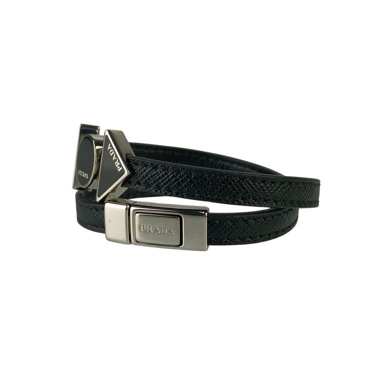 Prada Bracelet Saffiano Nero Leather Silver