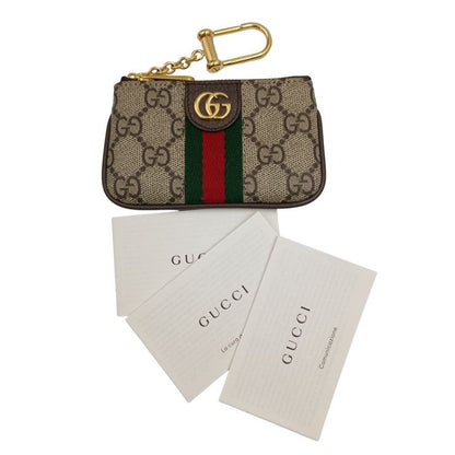 Gucci Coin Case Ophidia Beige Brown GG Supreme Gold