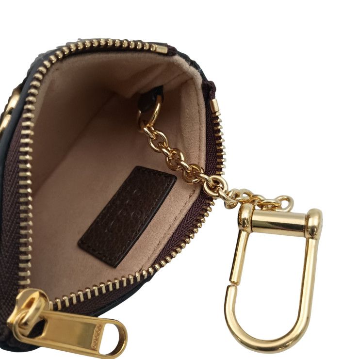 Gucci Coin Case Ophidia Beige Brown GG Supreme Gold