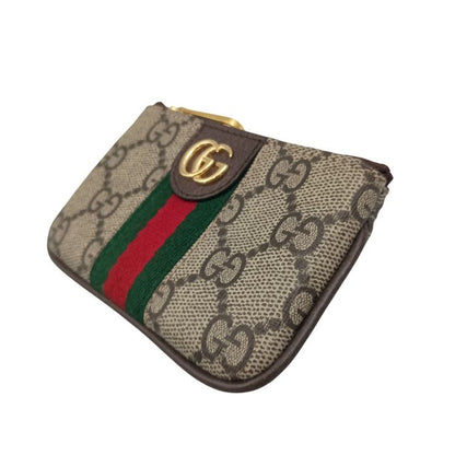 Gucci Coin Case Ophidia Beige Brown GG Supreme Gold
