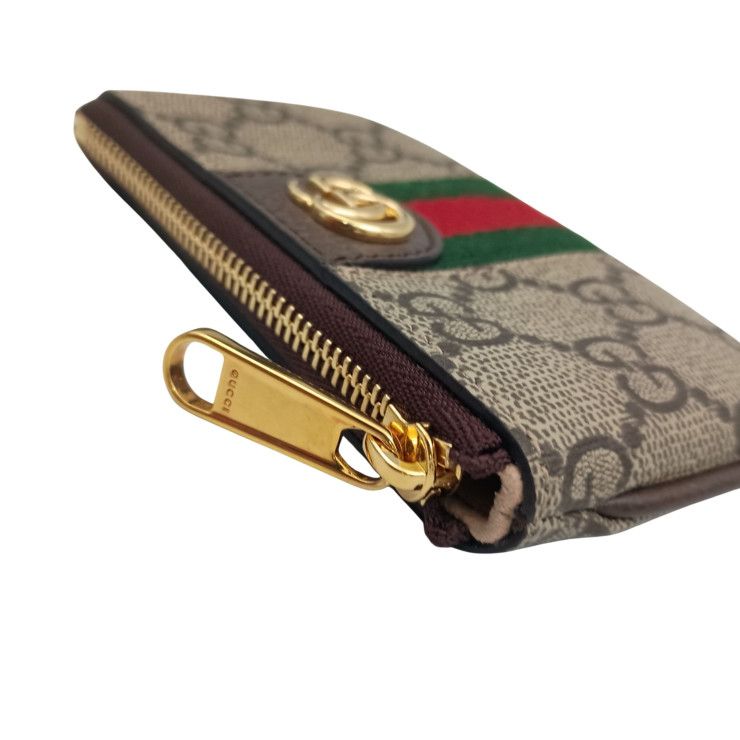 Gucci Coin Case Ophidia Beige Brown GG Supreme Gold