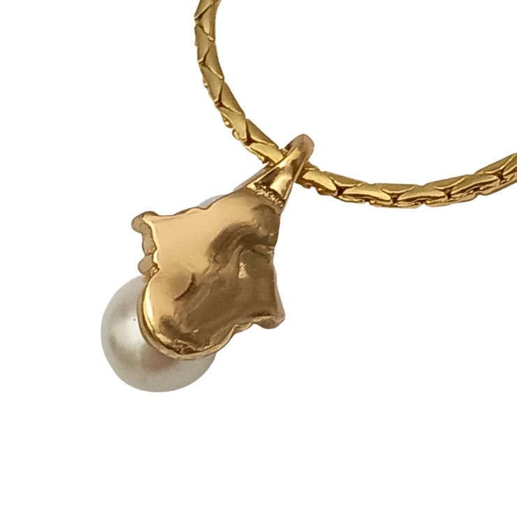 Dior Necklace Gold Metal Line Stone Faux Pearl