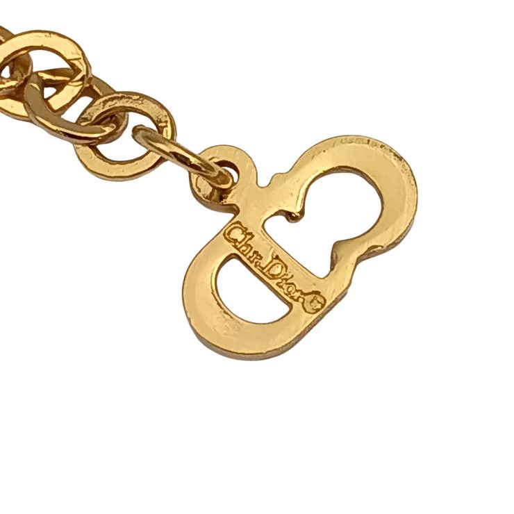 Dior Necklace Gold Metal Line Stone Faux Pearl