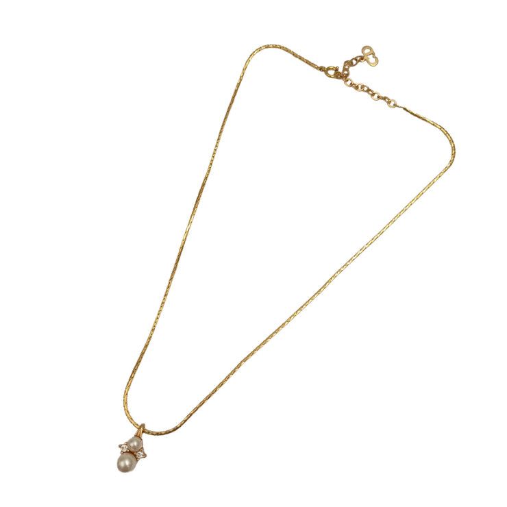 Dior Necklace Gold Metal Line Stone Faux Pearl