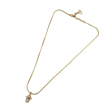 Dior Necklace Gold Metal Line Stone Faux Pearl