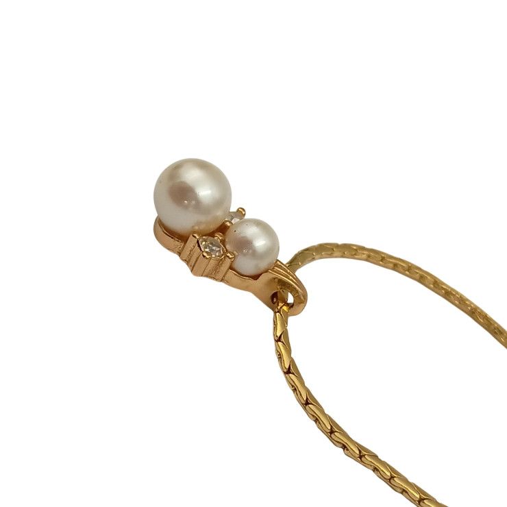 Dior Necklace Gold Metal Line Stone Faux Pearl