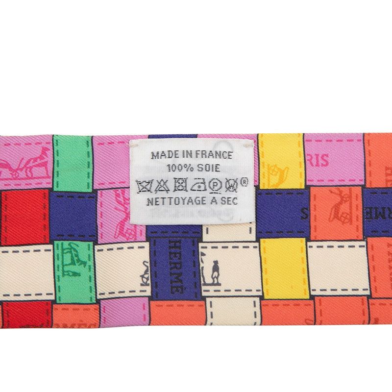 Hermes Twilly Bolduc AU Carre Check Scarf Multicolor Silk