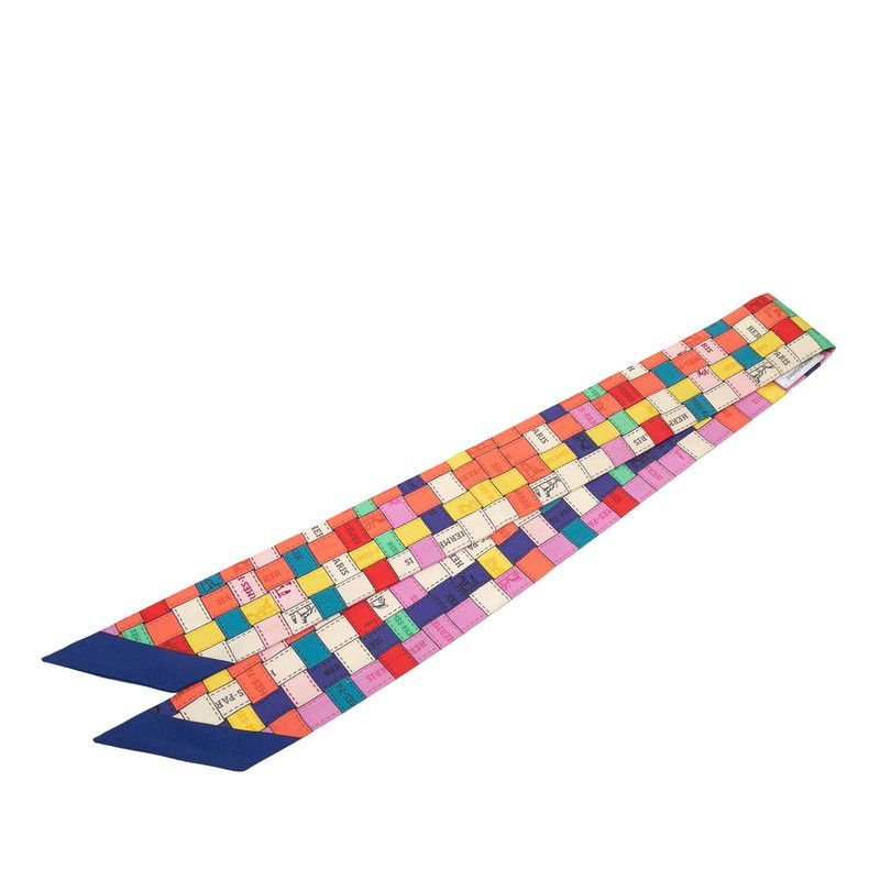 Hermes Twilly Bolduc AU Carre Check Scarf Multicolor Silk