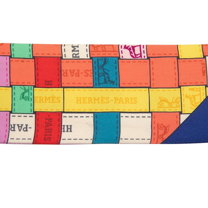 Hermes Twilly Bolduc AU Carre Check Scarf Multicolor Silk