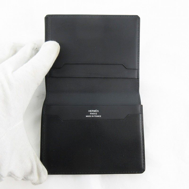 Hermes Manhattan Card Case Billfold Wallet Bifold Black Box Calf Veau Swift