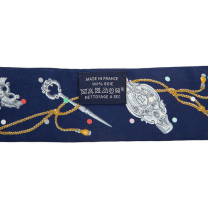 Hermes Twilly les Cles a Pois Scarf Navy Multicolor Silk