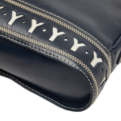 Saint Laurent Vintage Cut Out Shoulder Bag Navy Leather